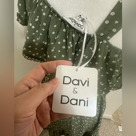 Davi Dana polka dot green one shoulder sleeveless mini dress with lace trim - Picture 9 of 10